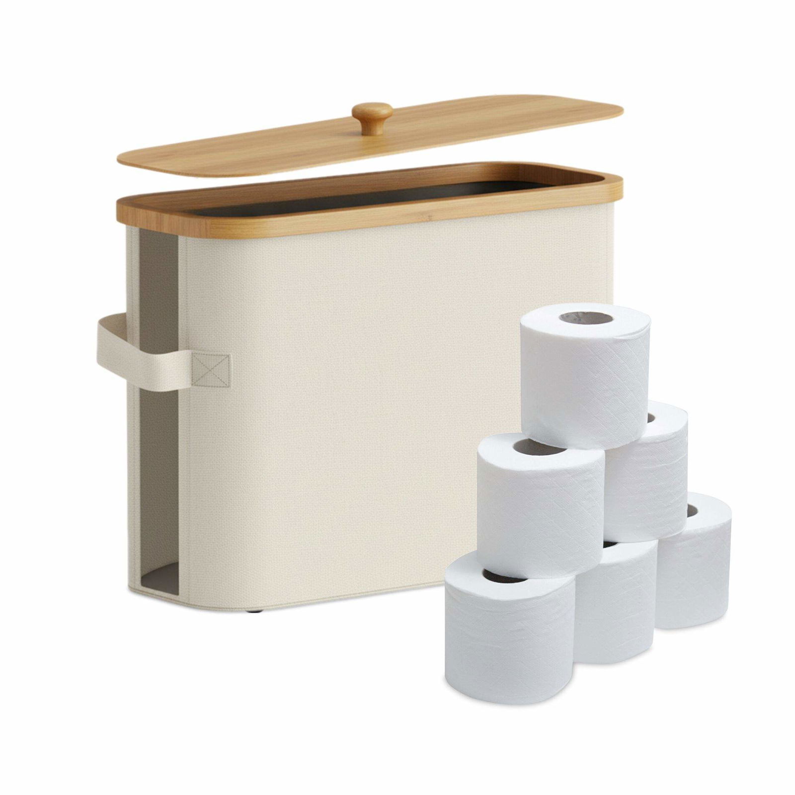 Firkantet toiletrulleholder i stof – Rummer 12 ruller
