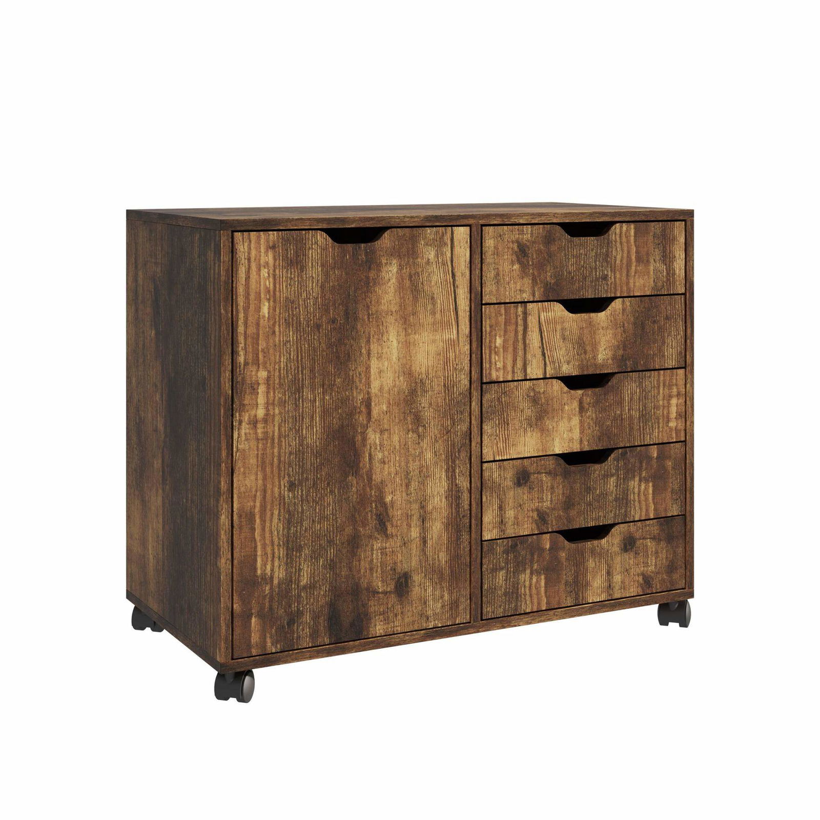 Kontorvogn med rullebord og 5 skuffer og 2 hylder