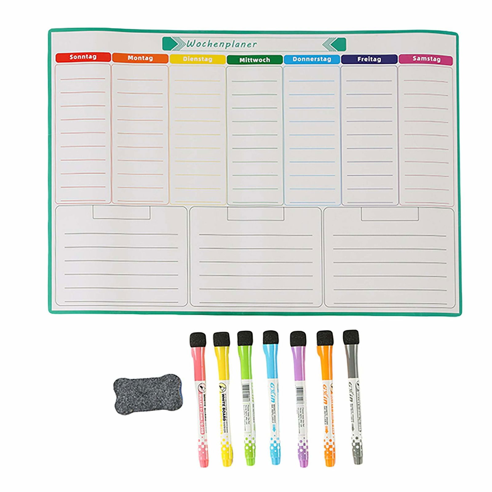 Magnetisk A3 ugentlig kalender med 7 tuscher – kan aftørres