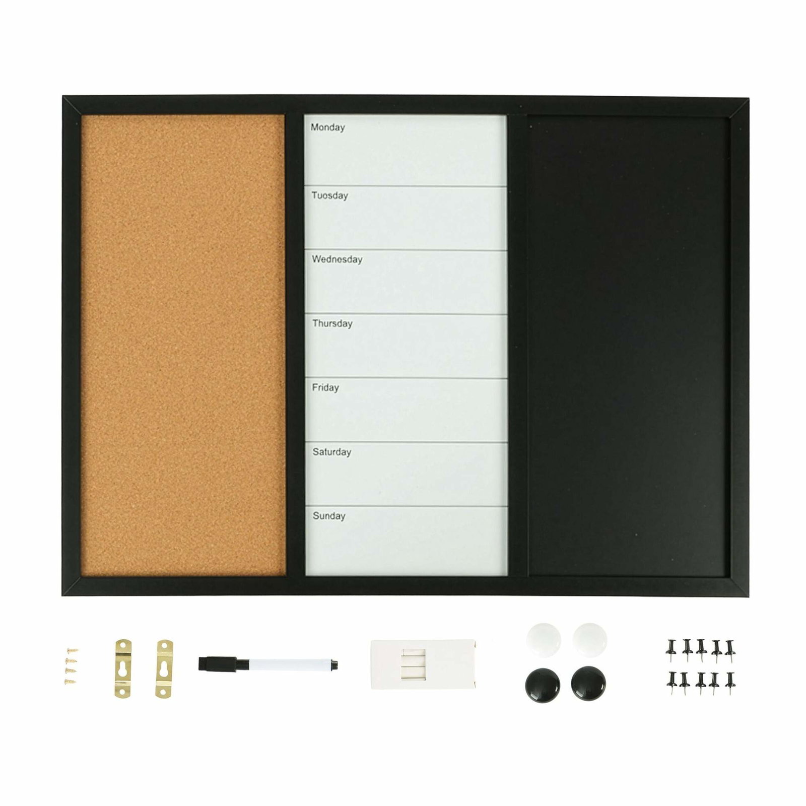 3-i-1-notattavle med tilbehør – whiteboard, kork, kalender