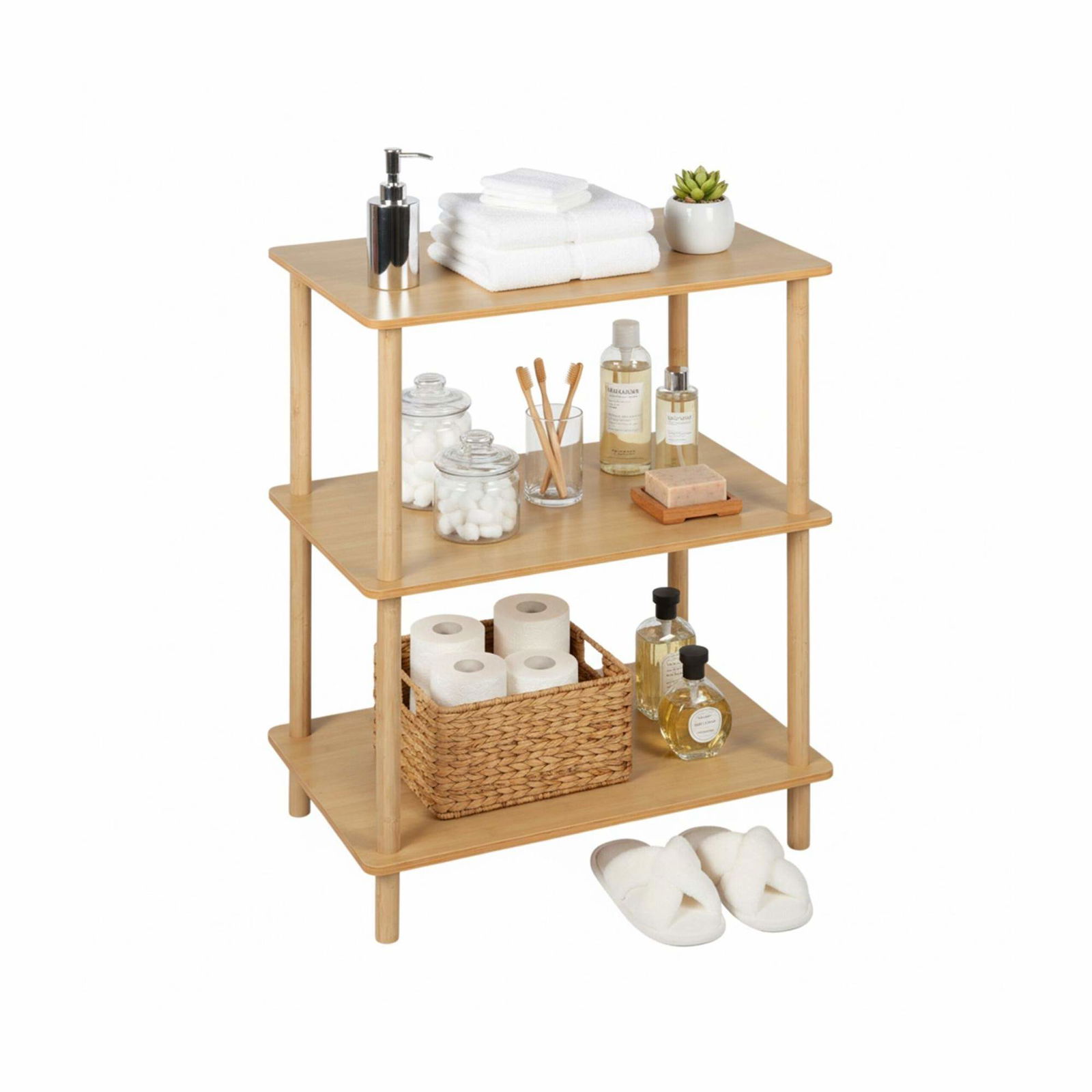 Fritstående bambushylde med 3 niveauer – alsidig opbevaringsløsning