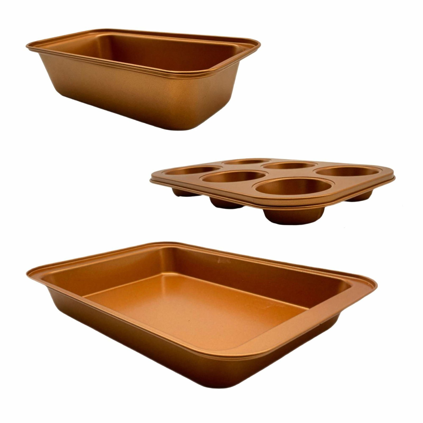 Bakformsset med non-stickbeläggning – 3 delar, kopparfärgad | Hem & Hobby | Pryloteket
