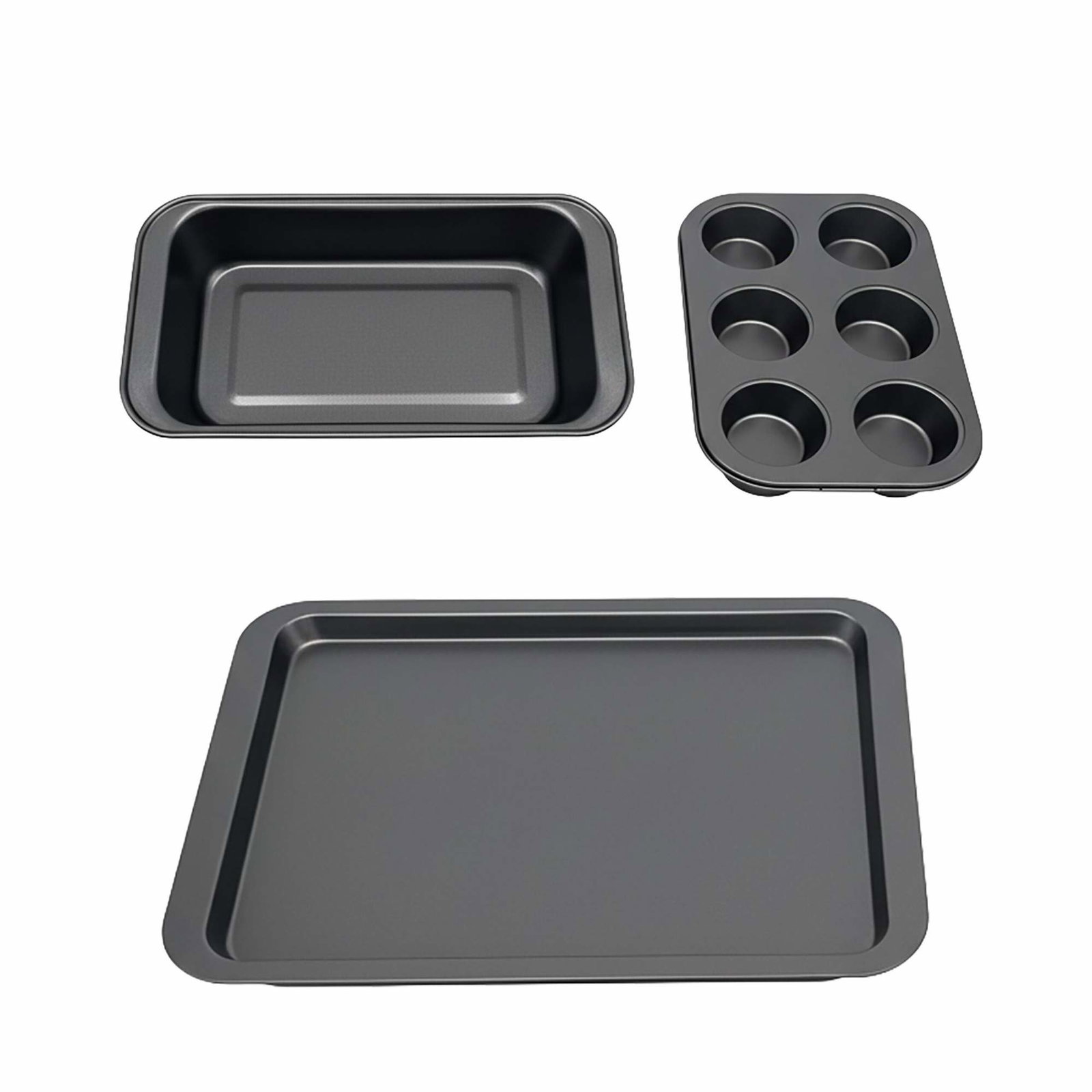 Non-stick bagesæt med 3 dele – muffin, brød, bradepande