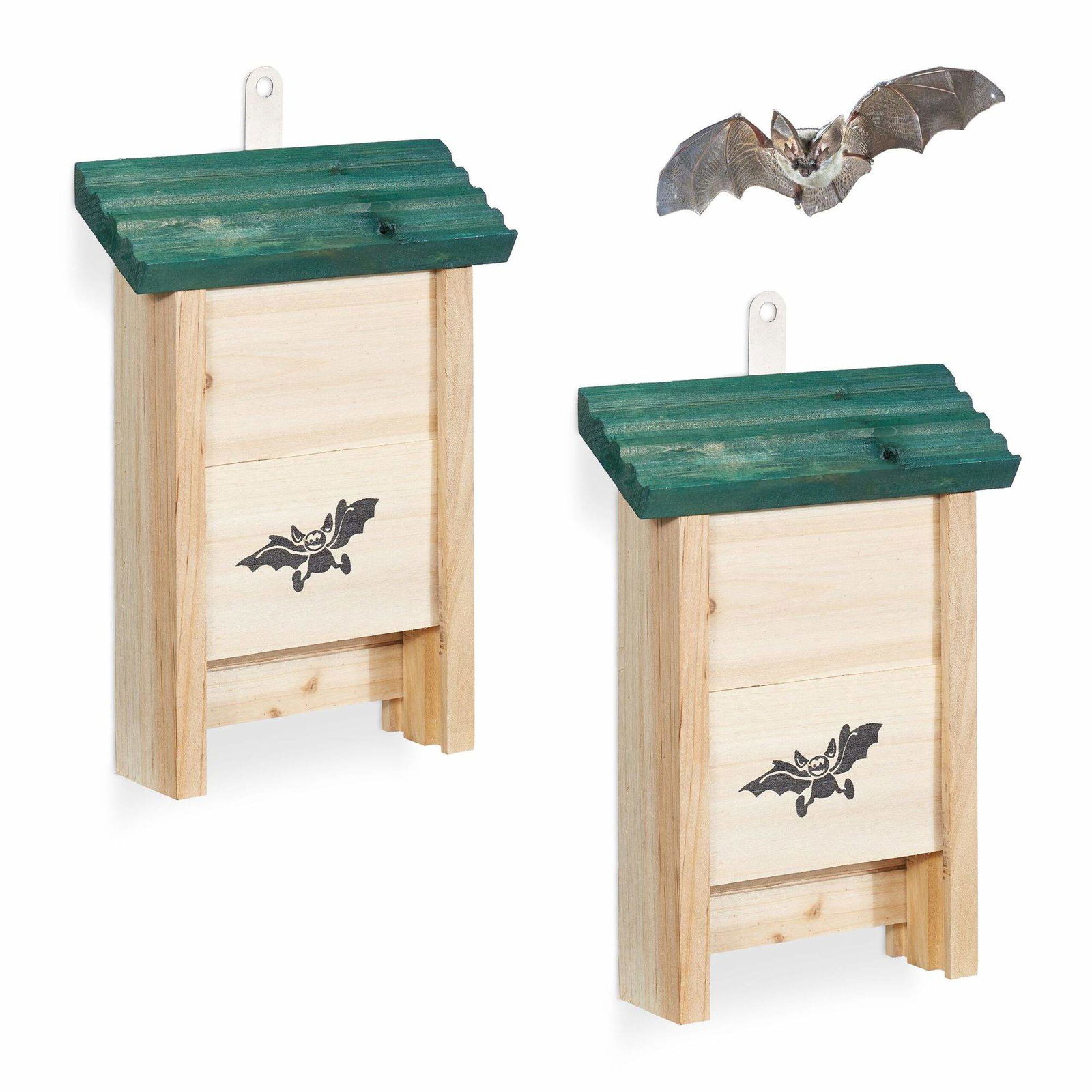 Flagermuskasser 2-pak – Træsotter med landingsbræt