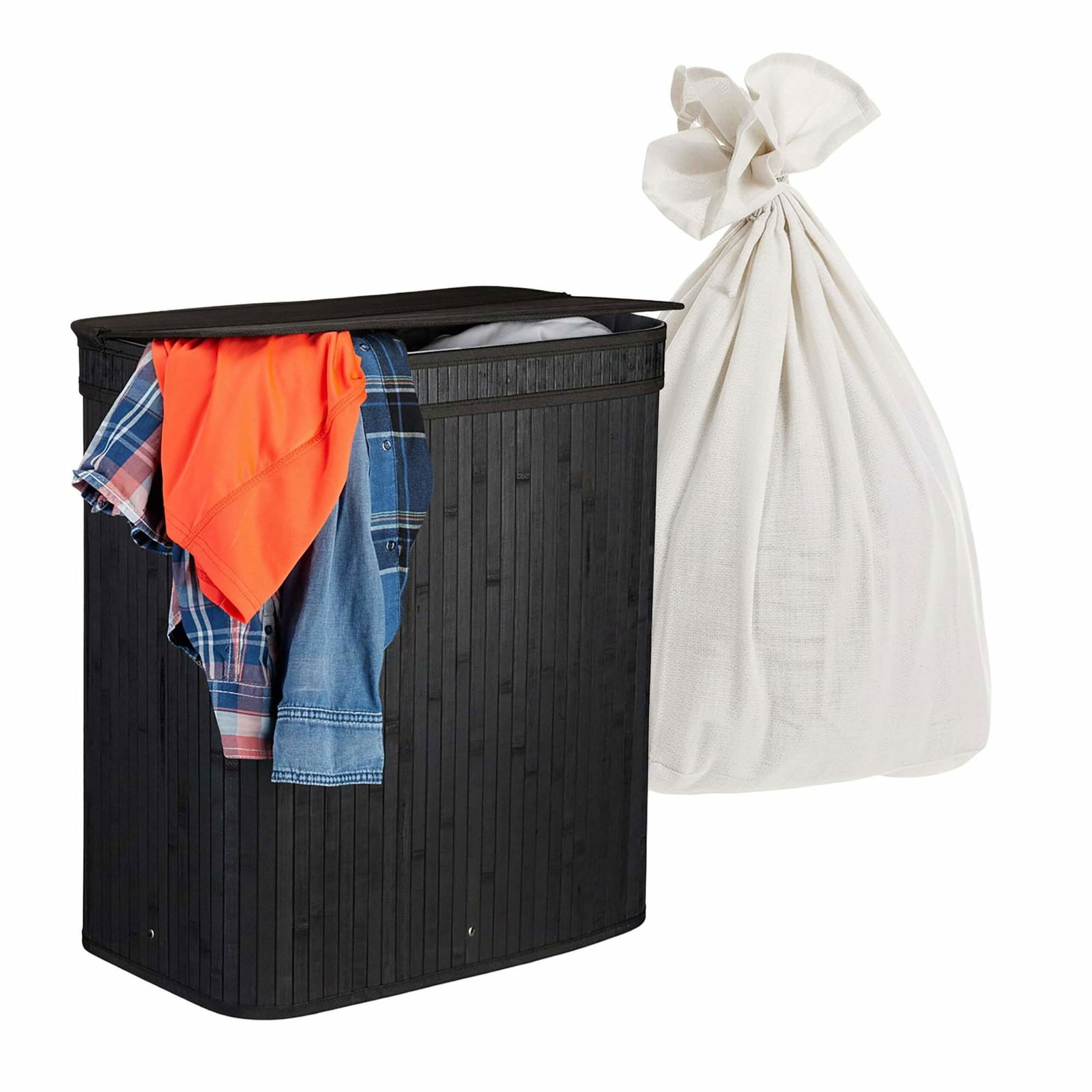 Bambus vasketøjskurv – 3 rum, foldbar sorteringskurv