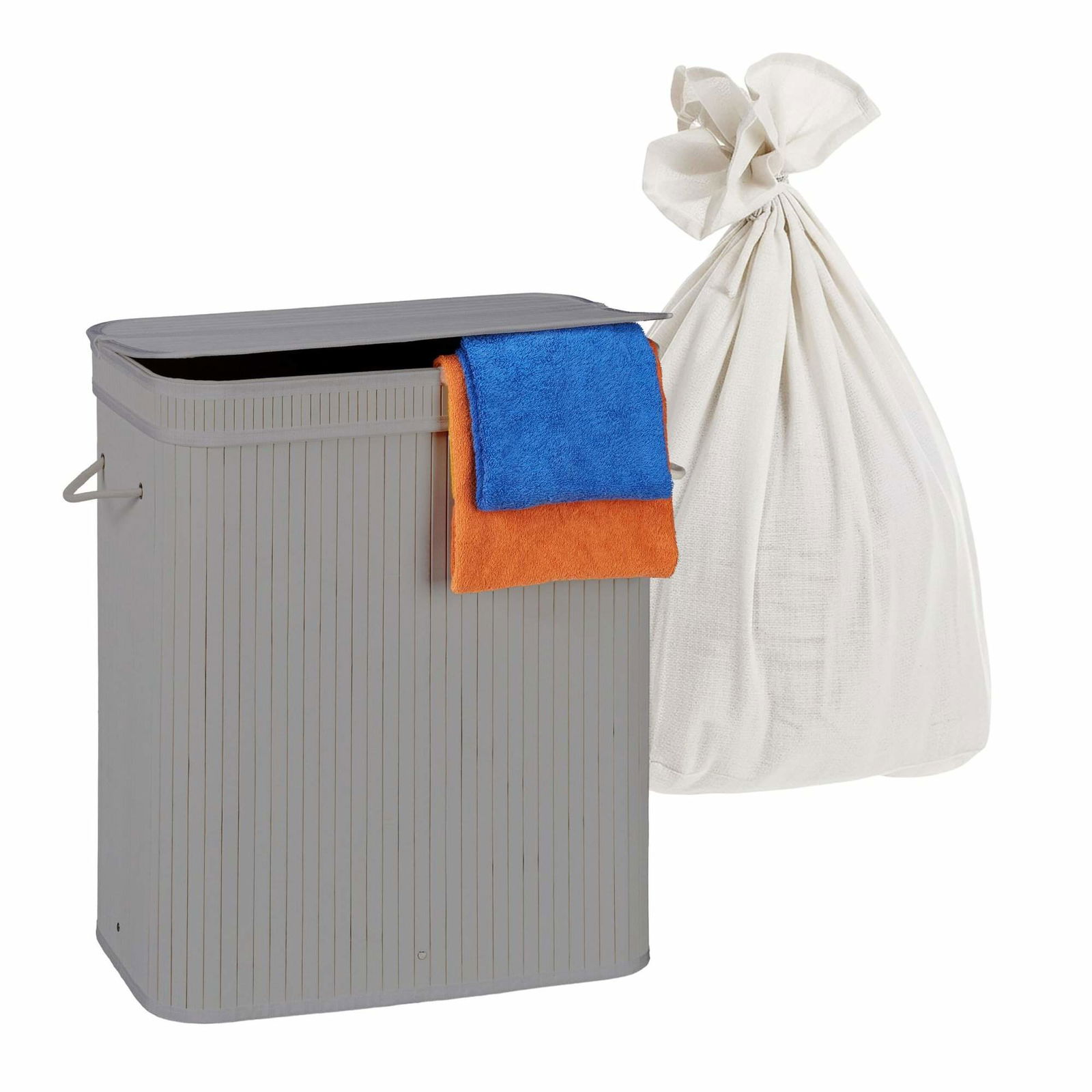 Bambus vasketøjskurv – 2 rum, foldbart design