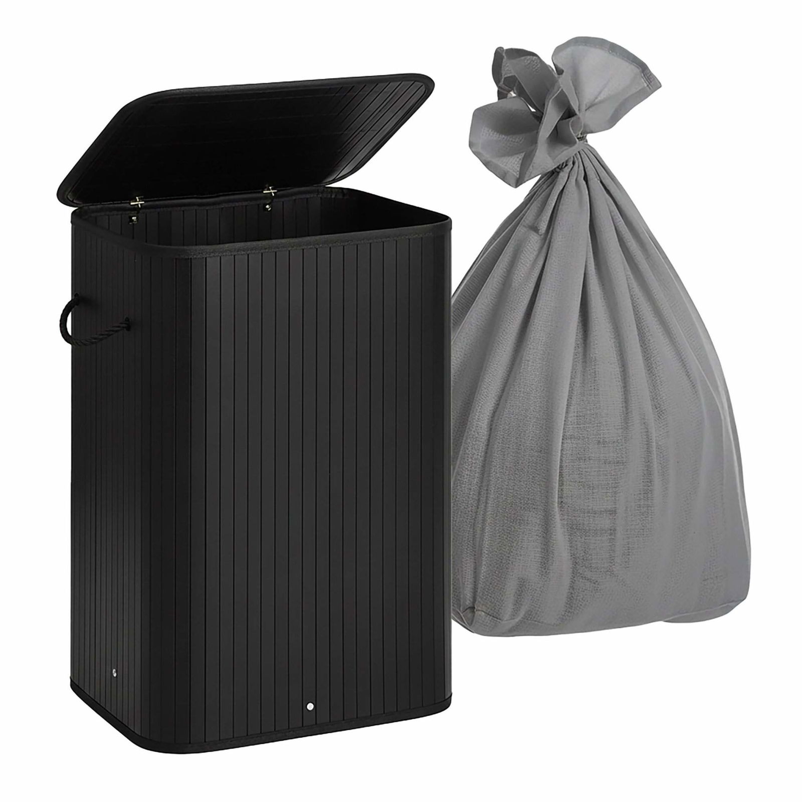 Bambus vasketøjskurv – 2 rum, foldbart design