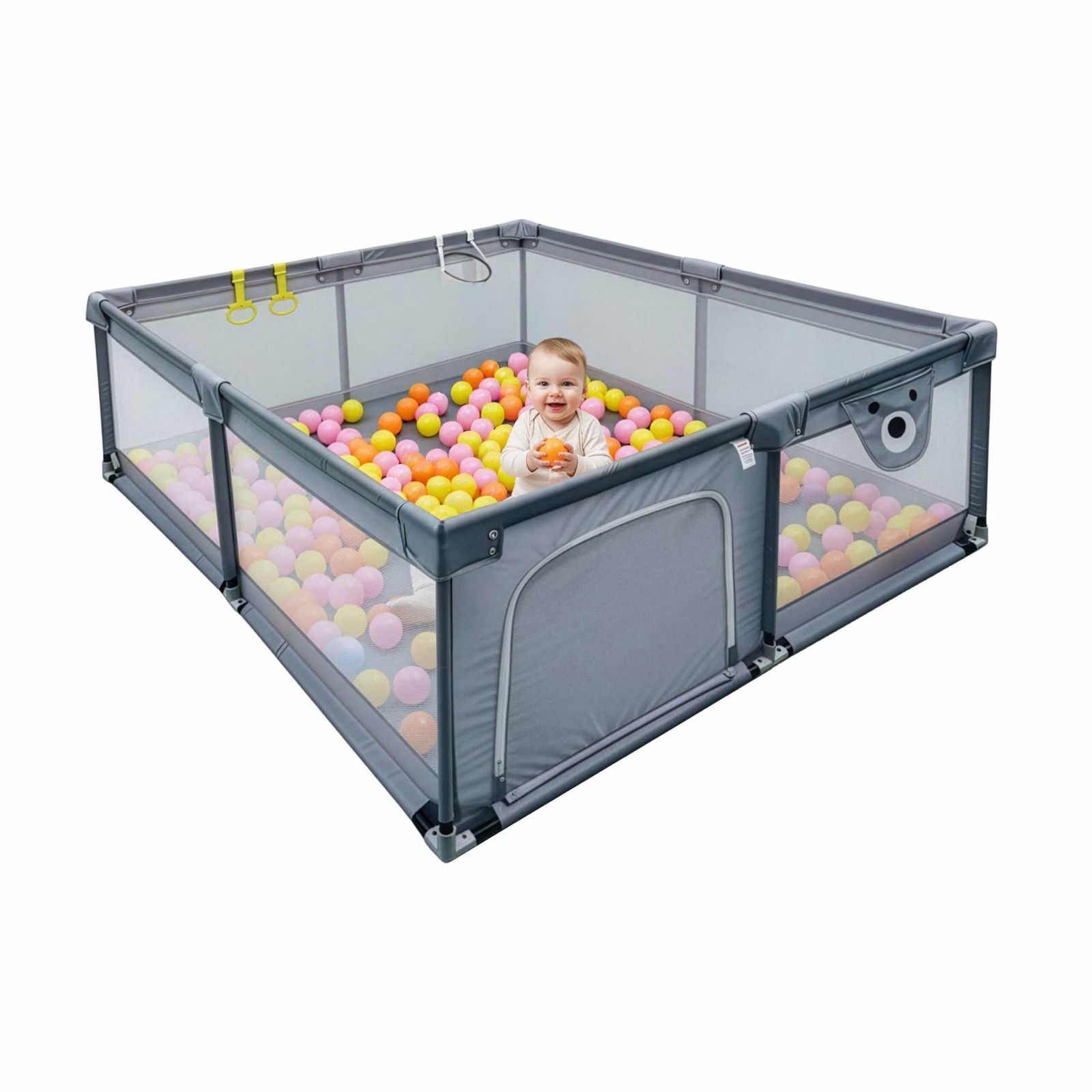 Baby kravlegård med 50 bolde og basketballkurv