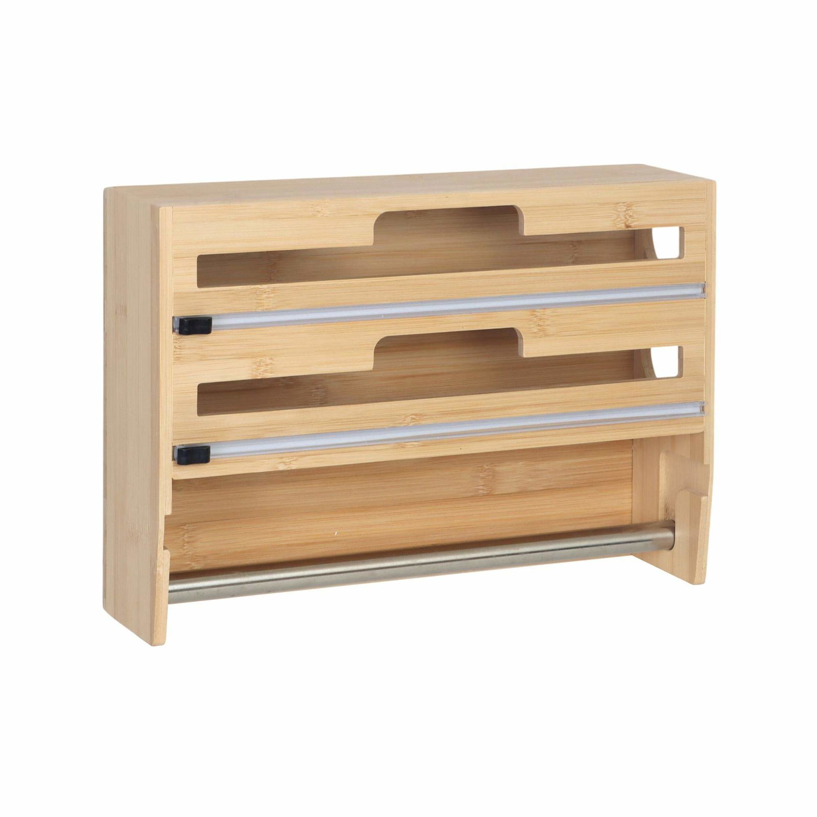 Vægmonteret bambus køkkenrulle- og foliedispenser