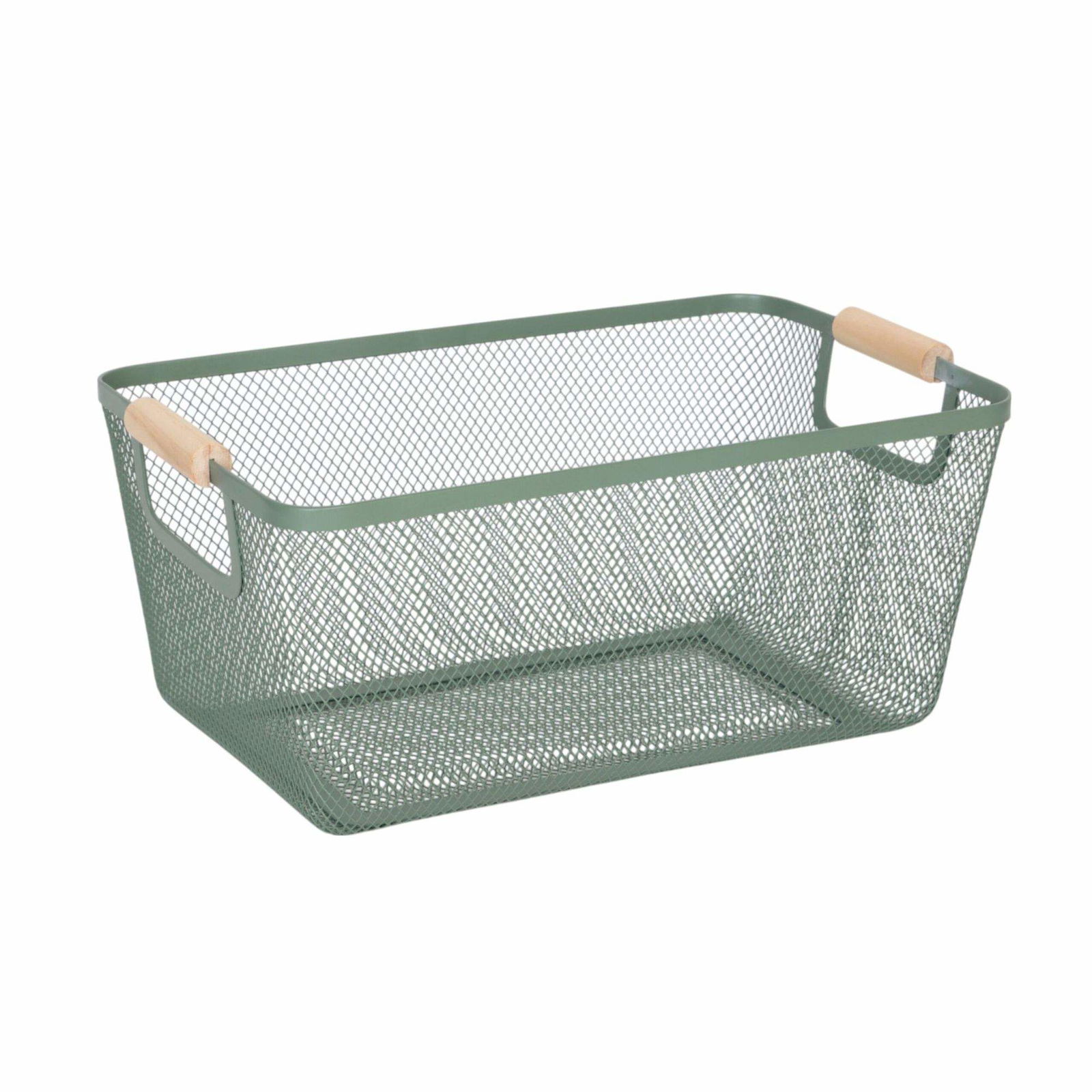 Fyrkantig förvaringskorg i metall med trähandtag | Hem & Hobby | Pryloteket