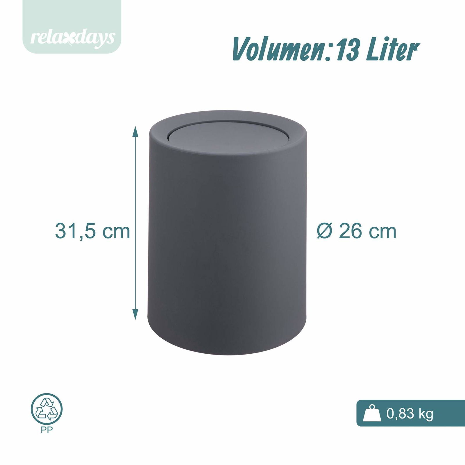 13L soptunna med svängbart lock – plast, enhandsanvändning | Hem & Hobby | Pryloteket