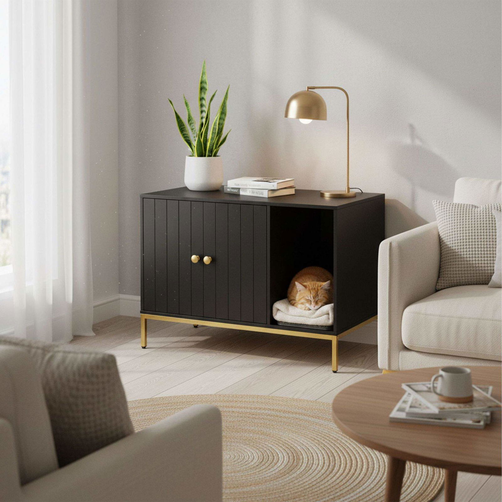 Kattegrusskab – Træeffekt, metalramme, design med 2 døre