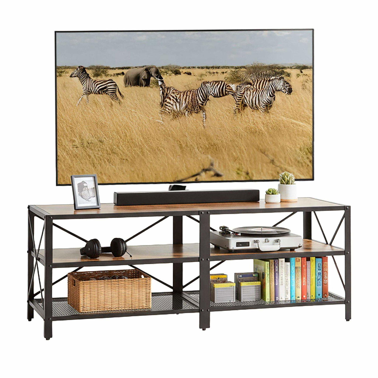 TV-bord med 4 rum – Industrielt træ og metal