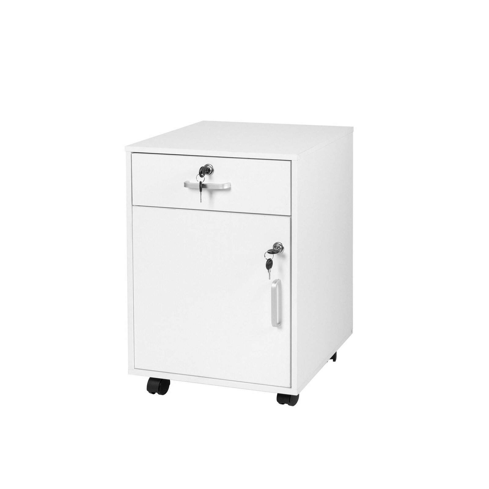 Låsbar mobil skrivebordsbeholder med skuffe og rum