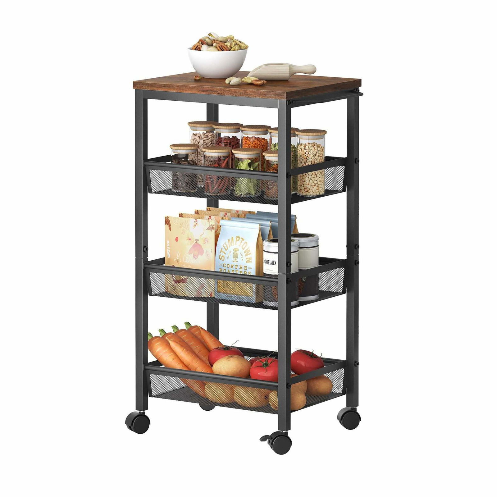 Smal köksvagn med 4 våningar – träeffekt, lättrullande | Hem & Hobby | Pryloteket