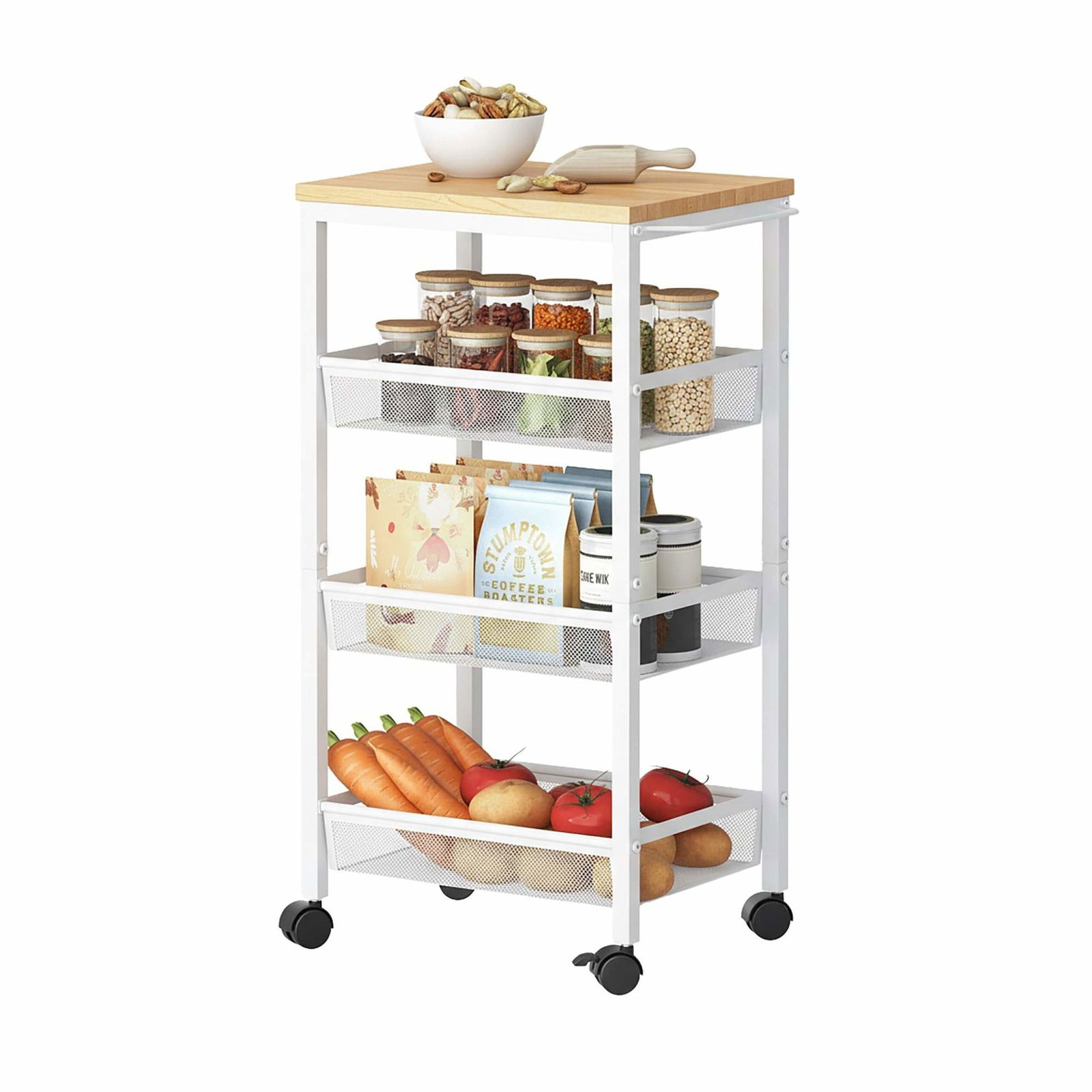 Slank køkkenvogn med 4 niveauer – pladsbesparende opbevaring