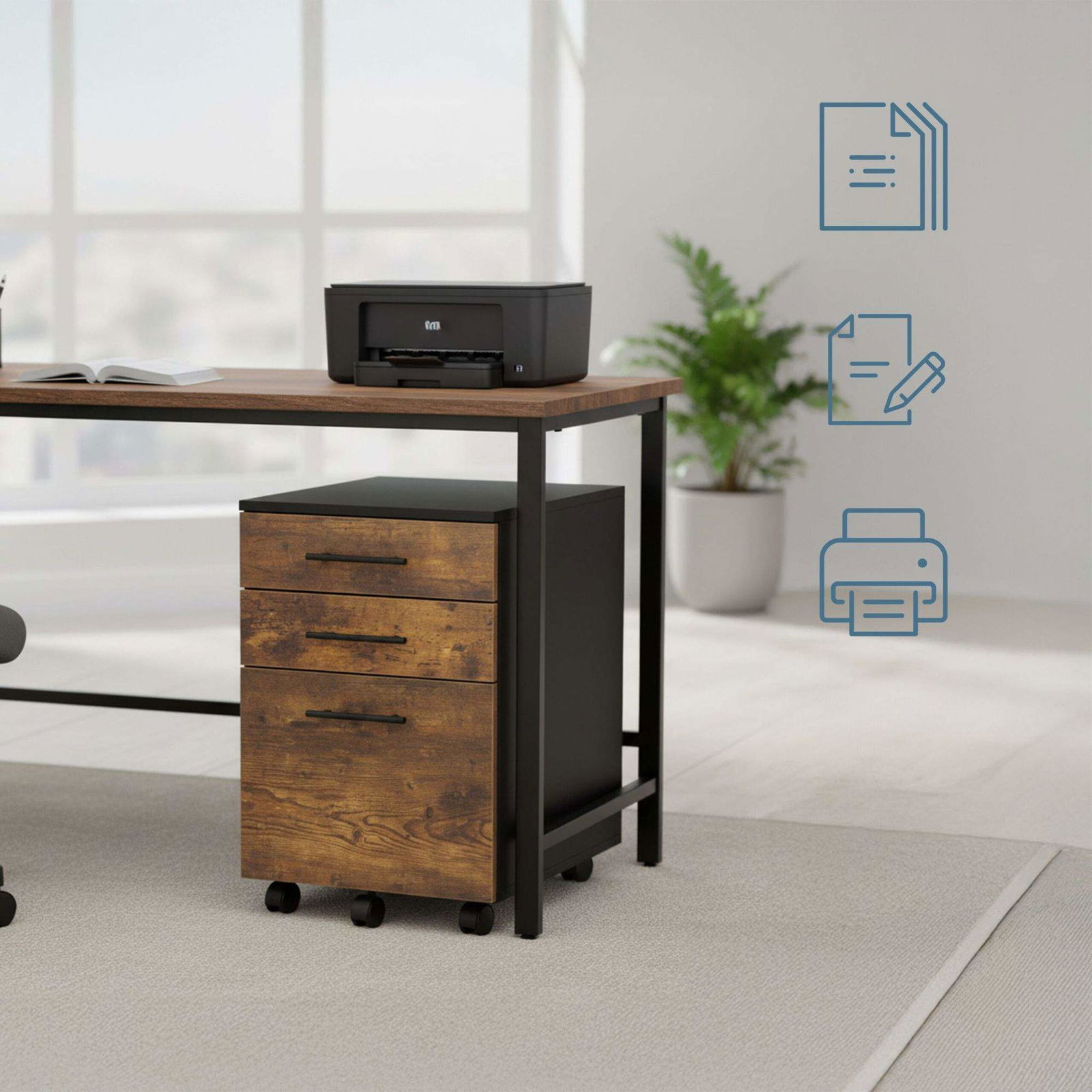 Mobilt arkivskåp med hängmappar – 3 lådor, låsbart | Hem & Hobby | Pryloteket