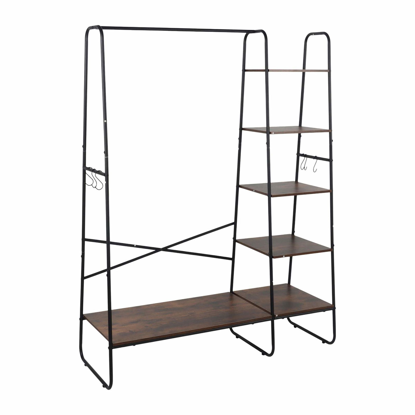 Knagerække med 6 hylder – metalramme, trælook