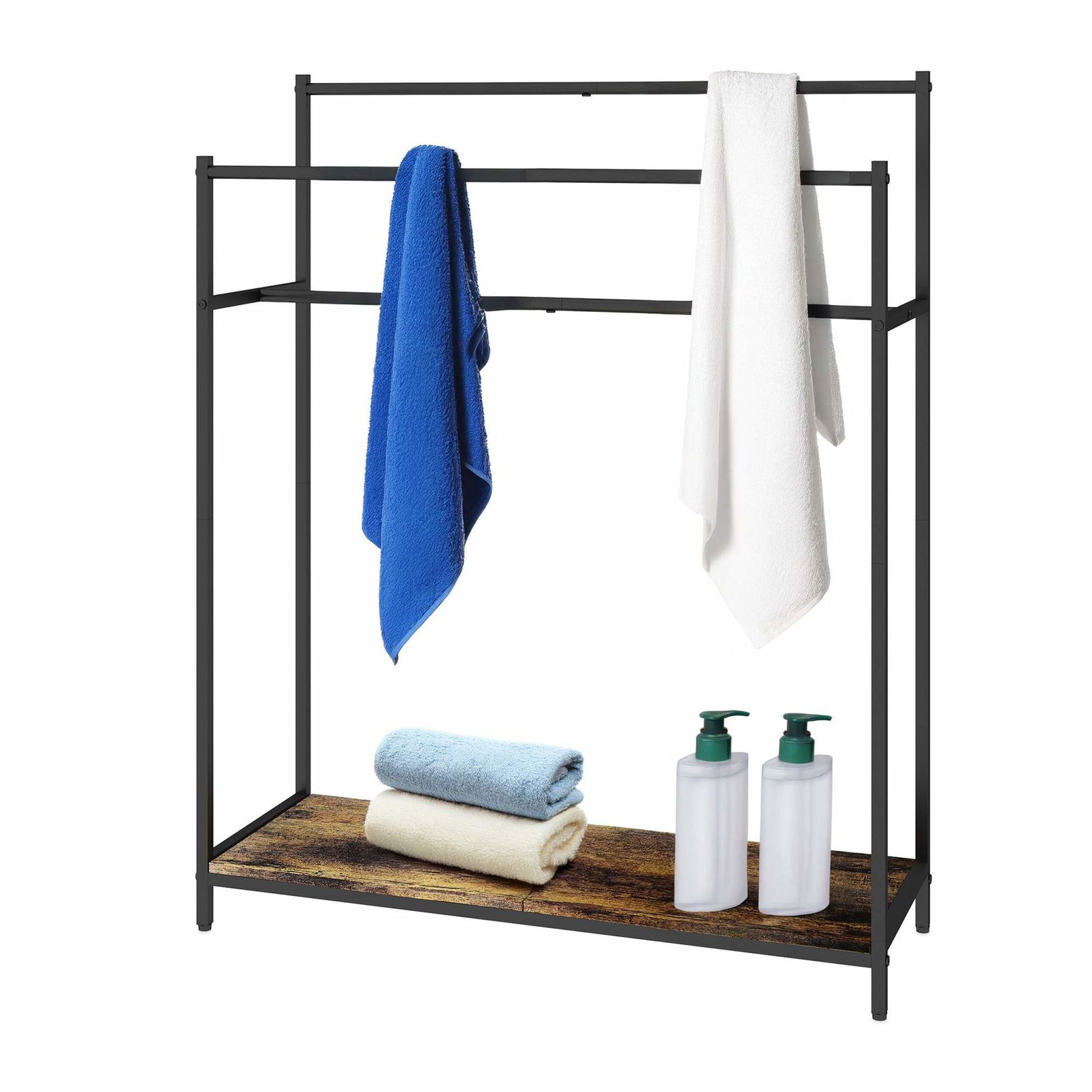 Industrielt håndklædestativ med hylde – 3-lags ophængningsplads