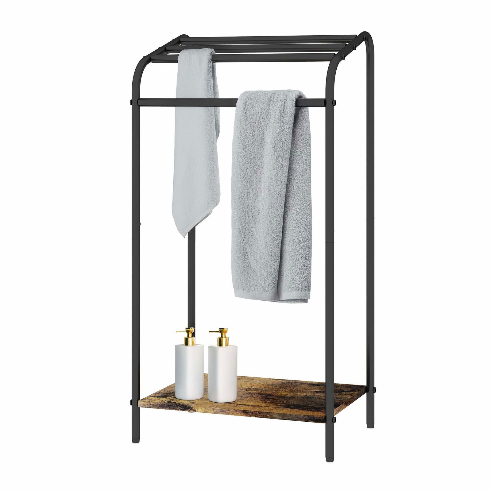 Industrielt håndklædestativ – Pladsbesparende med hylde