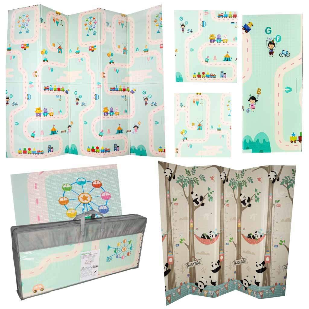 Skumlegemåtte – Dobbeltsidet Panda & Street, 180 x 200 cm