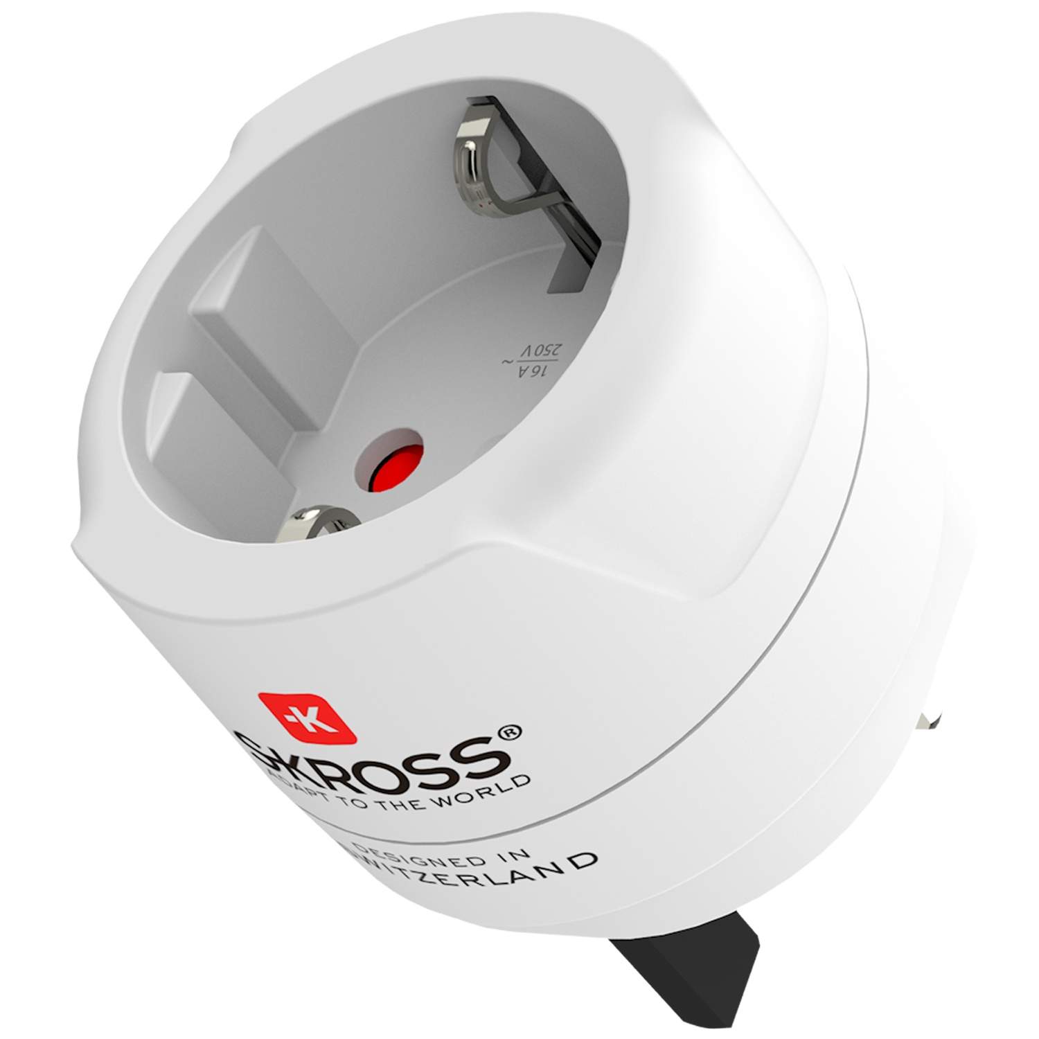 Rejseadapter med jordforbindelse fra Europa til Storbritannien billede