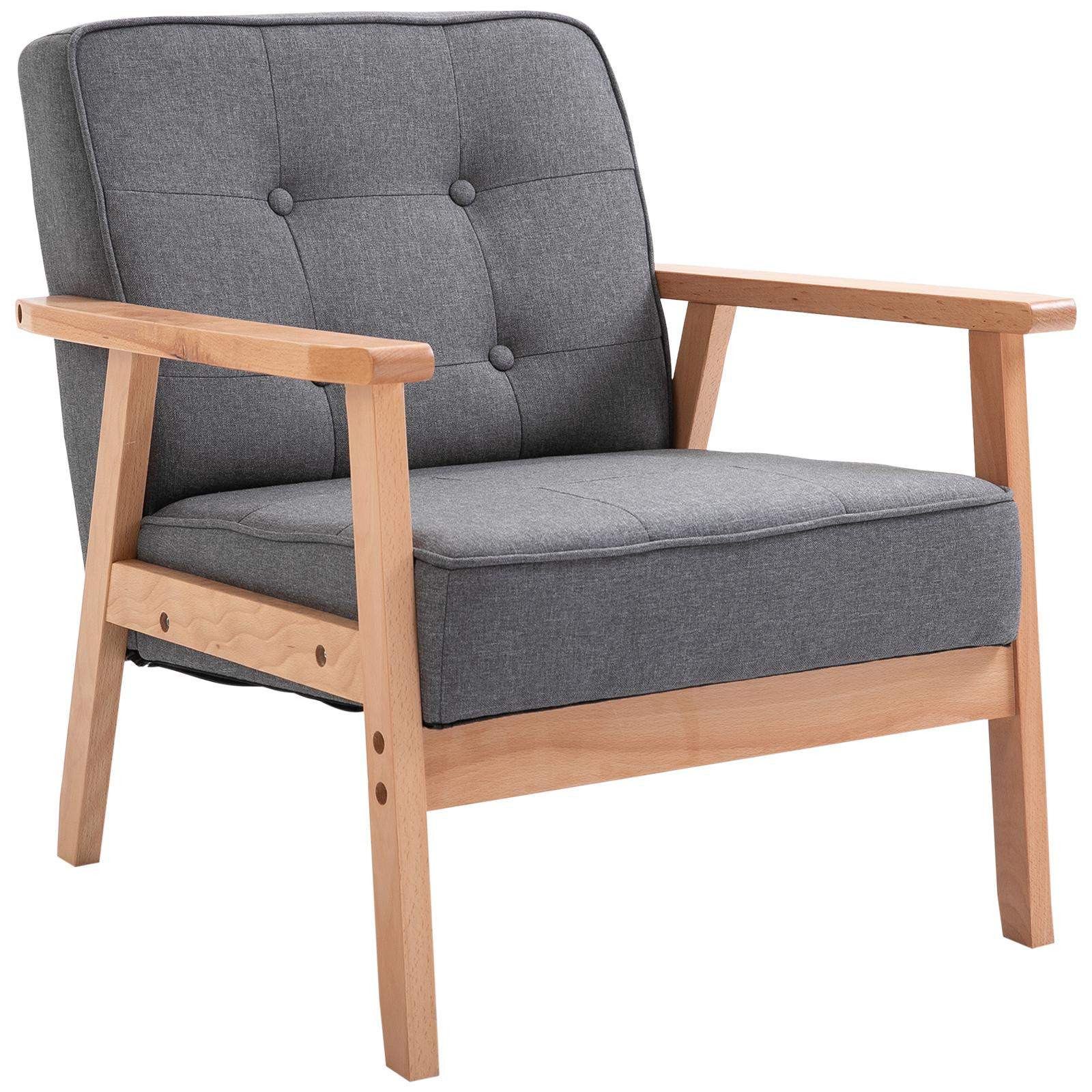 Grå lænestol i hør med træstel – skandinavisk design