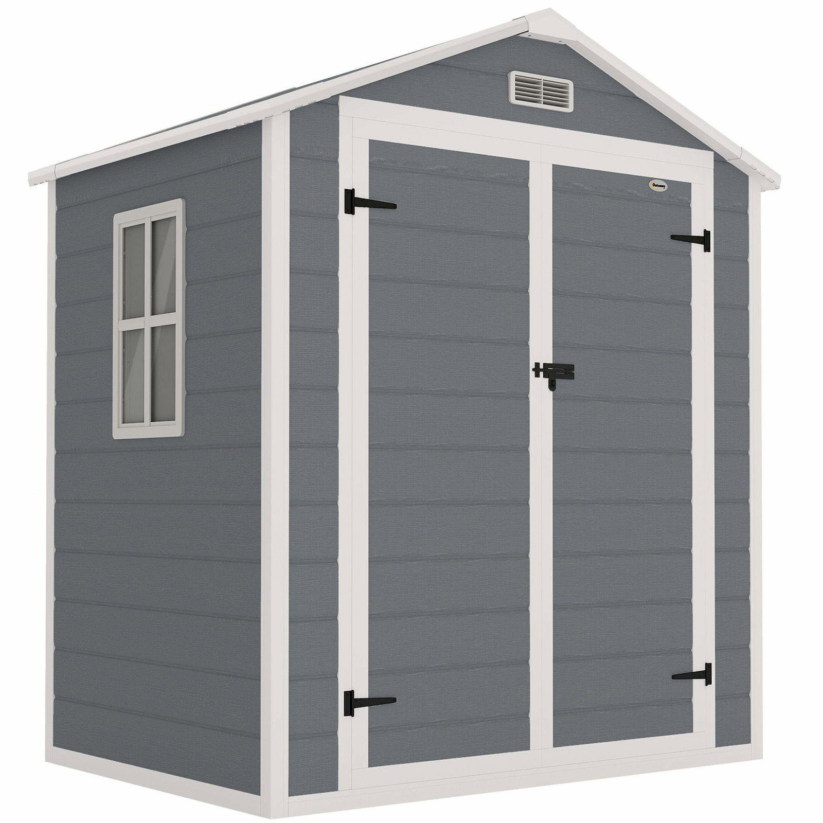 Aflåseligt metalskur – dobbeltdør, vindue, 1,8m x 1,3m