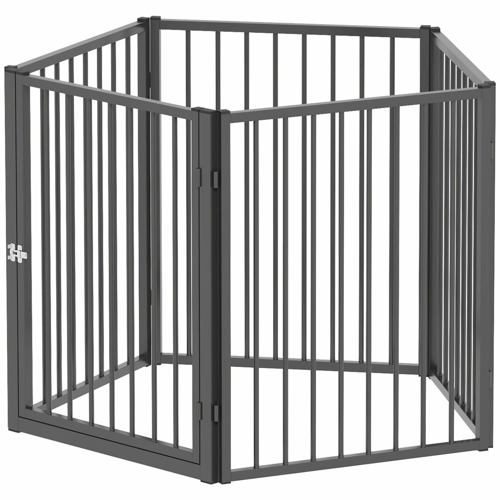 Bærbar legegård til kæledyr – 5 paneler, stål, sort