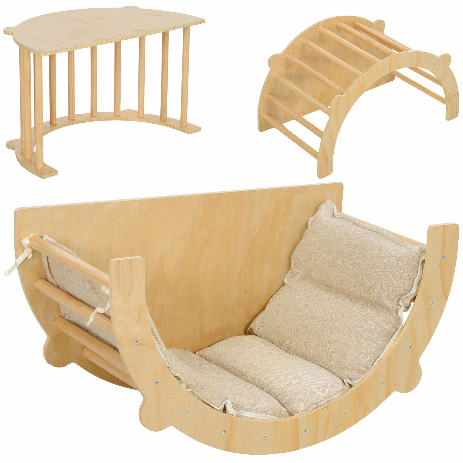 3-i-1 klatrebue til børn – træ, pude, alder 1,5-4