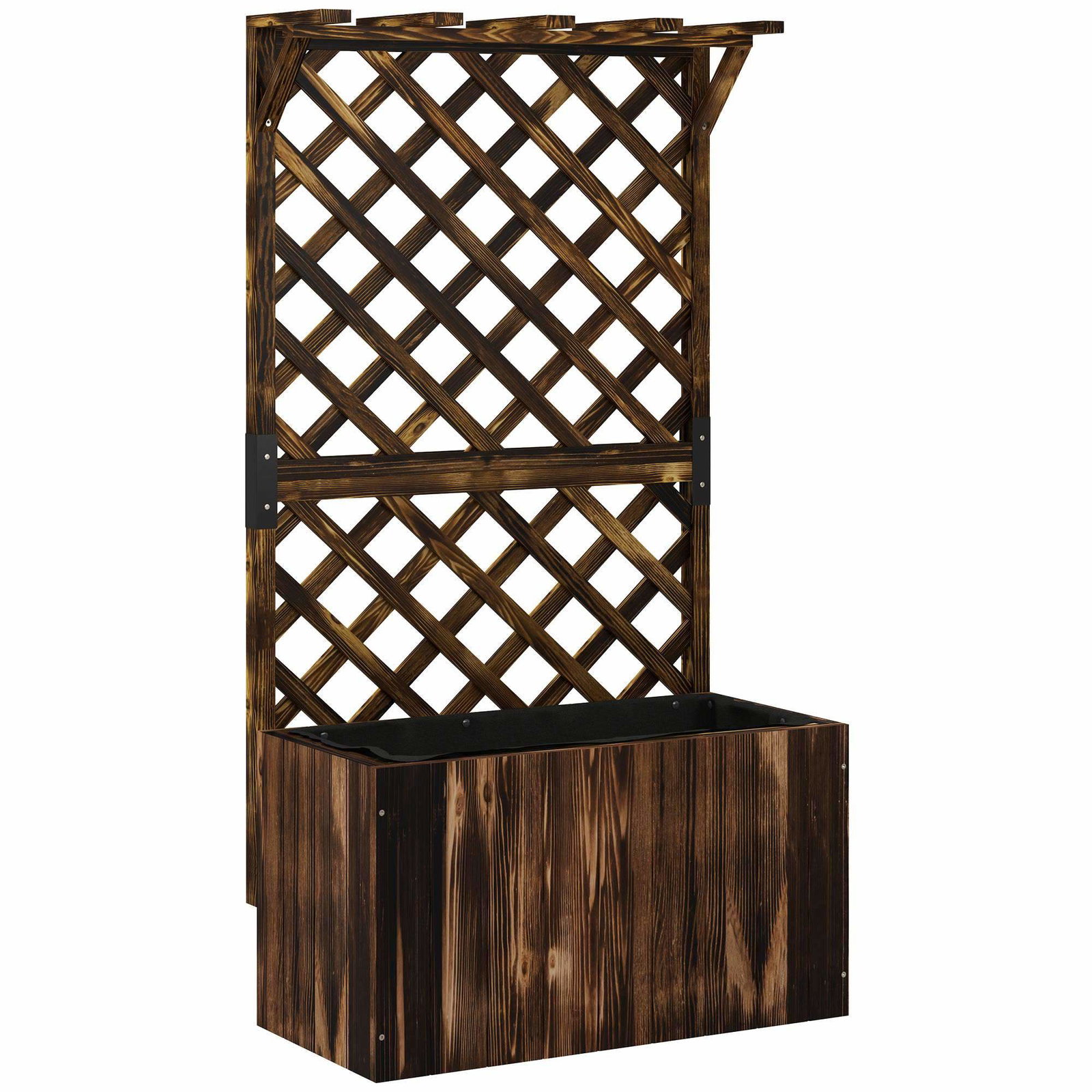 Højbed med espalier – Forkullet træ, 64x33x122 cm