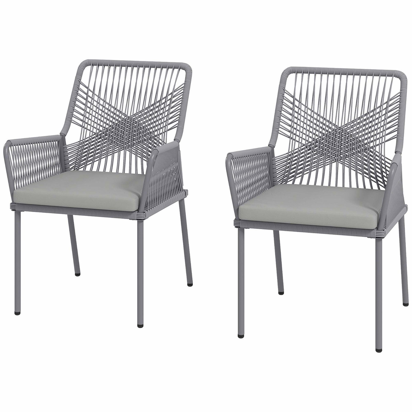 Rattan havestole sæt med 2 – vaskbare hynder, stålramme