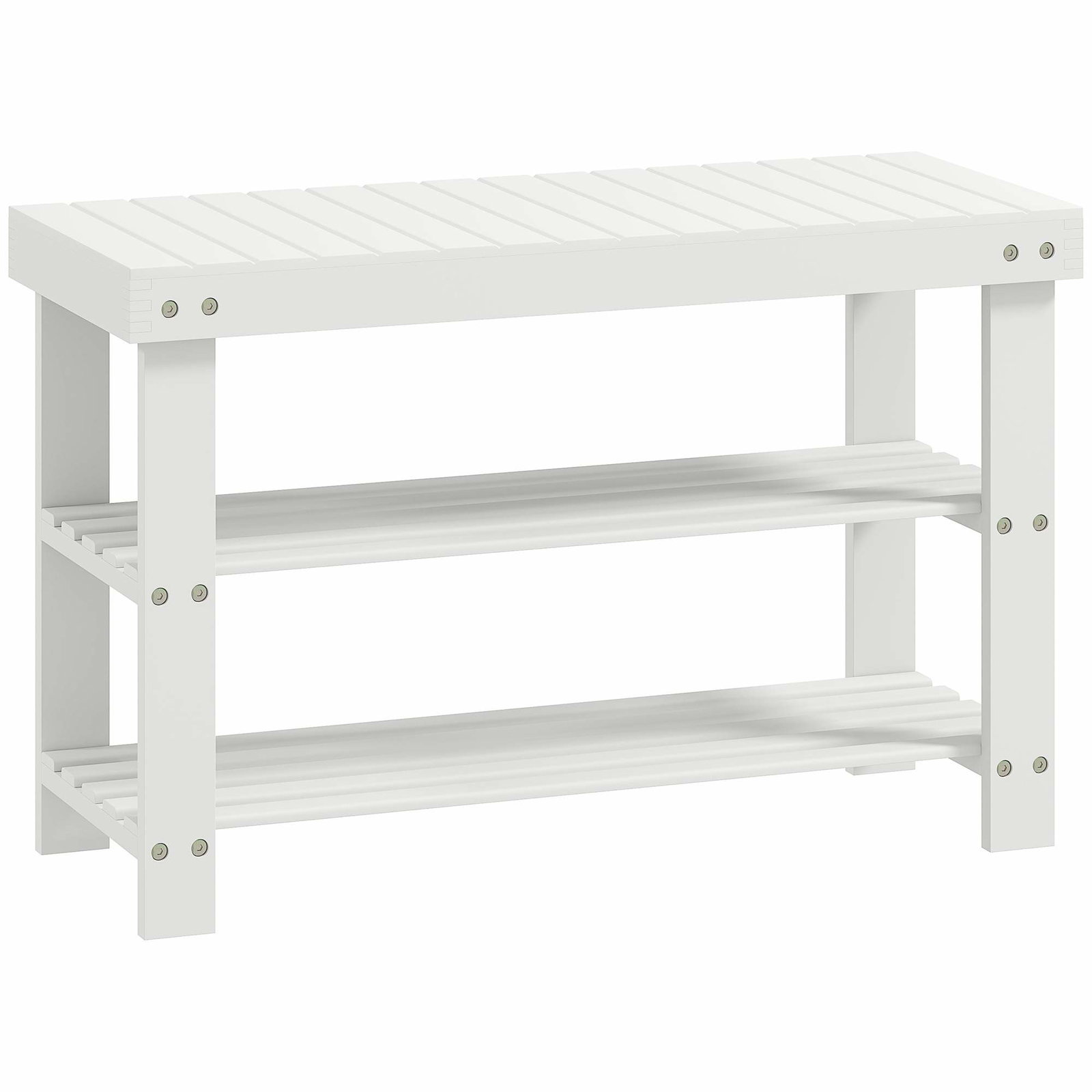 Bambus skobænk med opbevaring – hvid, 70x28x45 cm