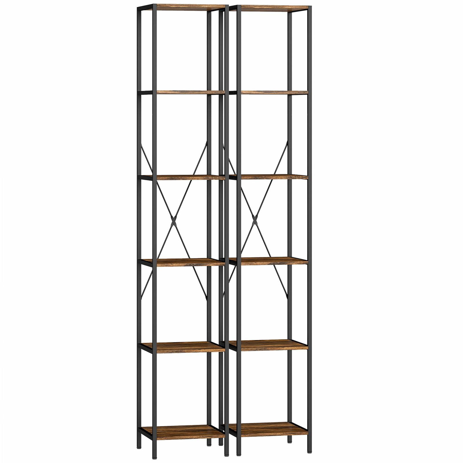 6-etagers bogreolsæt, stel i kulstofstål – rustik brun