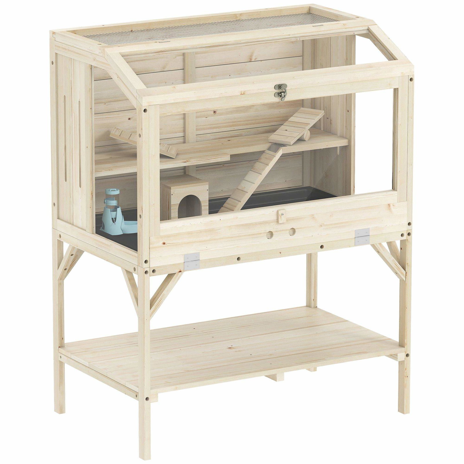Hamsterbur i to niveauer med opbevaring, 84 x 53 x 110 cm