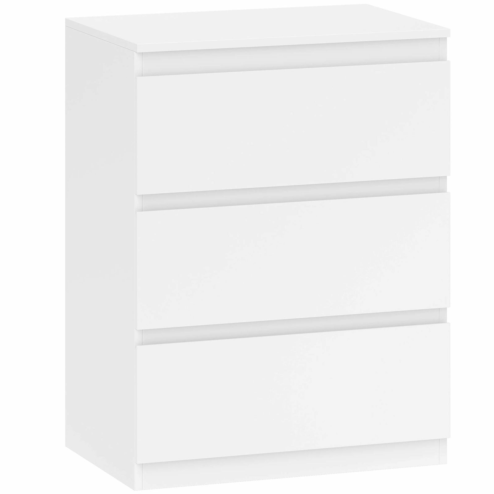 Hvid kommode med 3 skuffer – moderne design uden greb