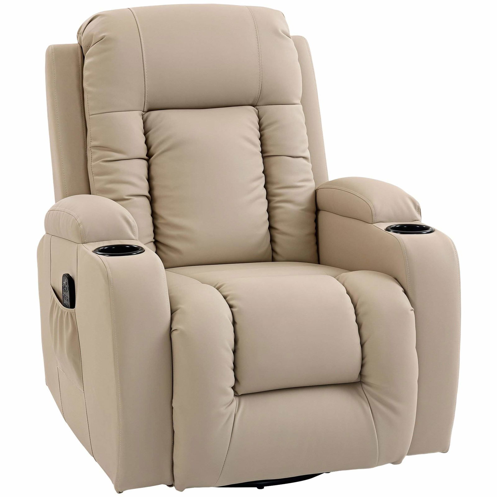 Cremefarvet lænestol med massage-, varme- og drejefunktion