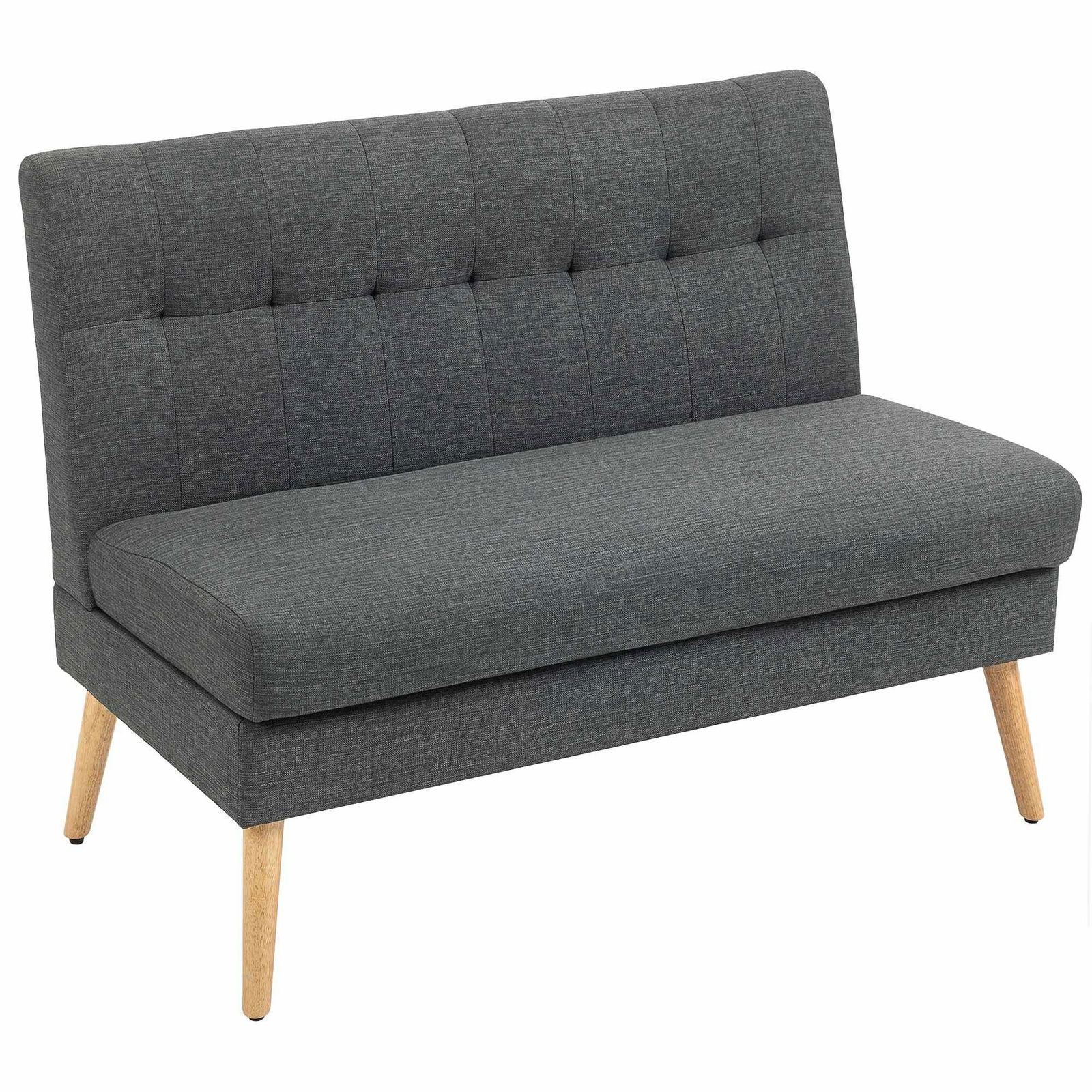 Kompakt 2-personers sofa, tuftet ryg, linnedlook, grå