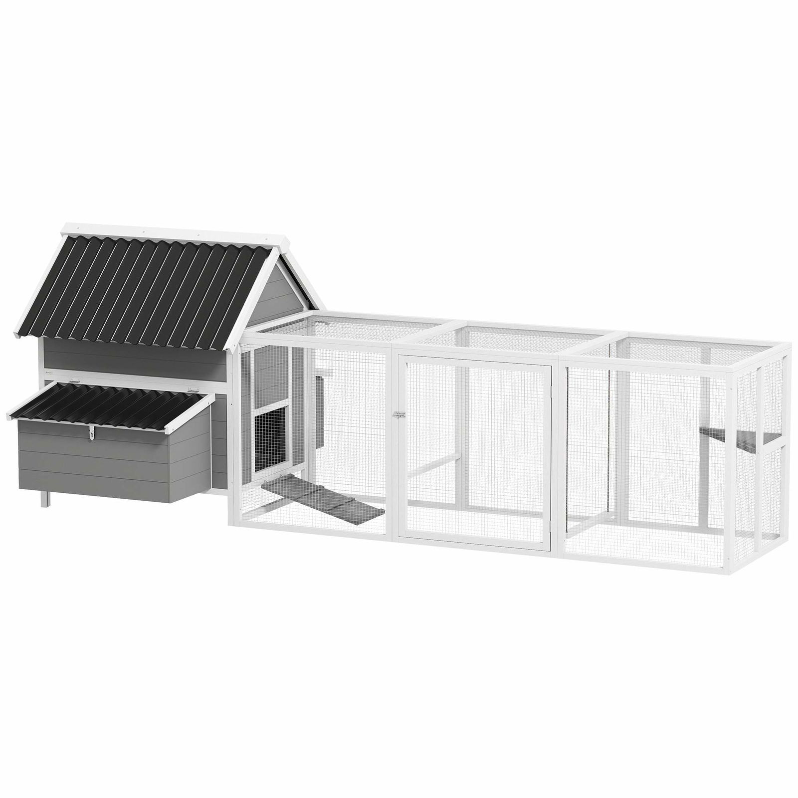 Stort hønsehus til 7-10 høns – Gynge, siddepinde, grå