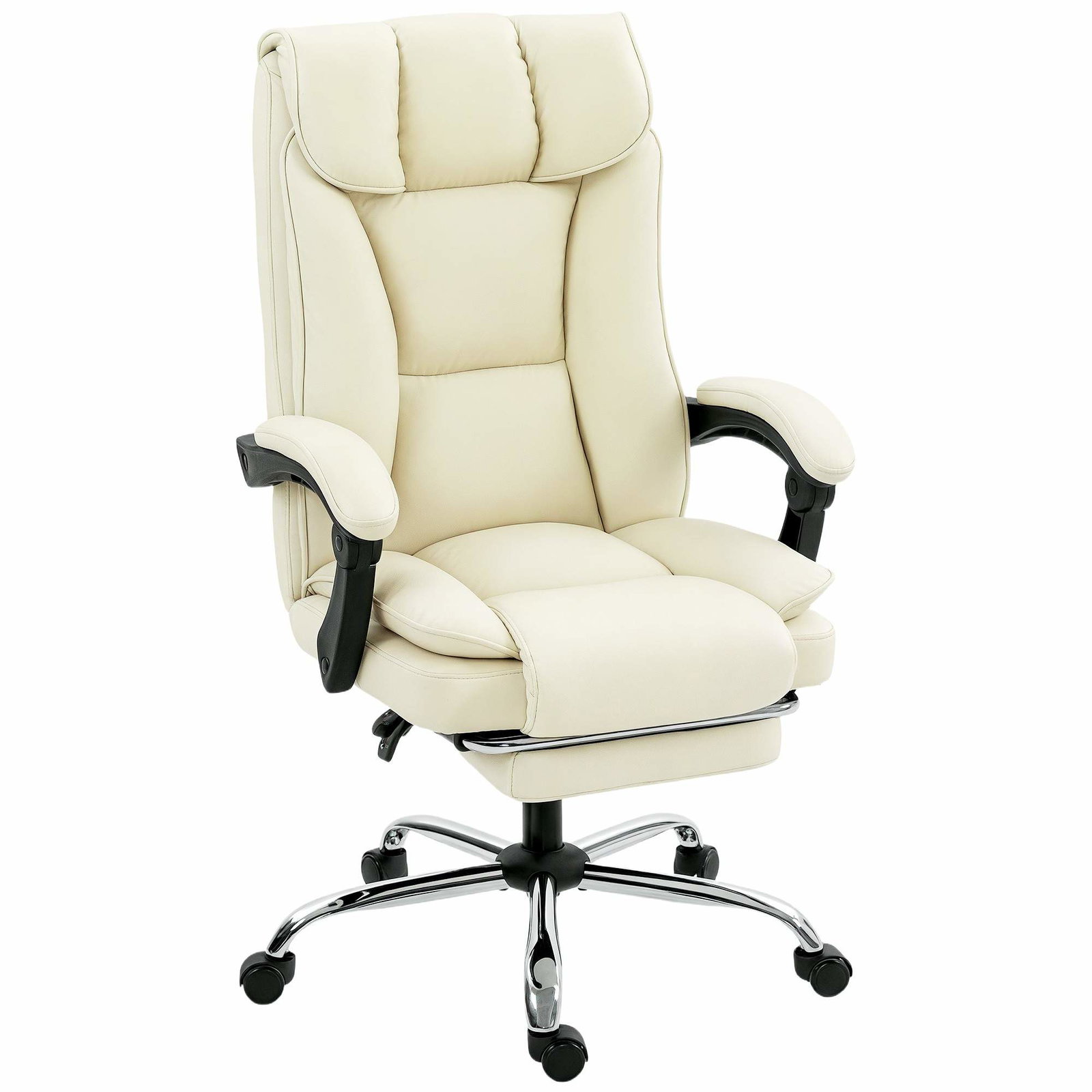 Ergonomisk kontorstol med fodstøtte, kunstlæder, beige/sort