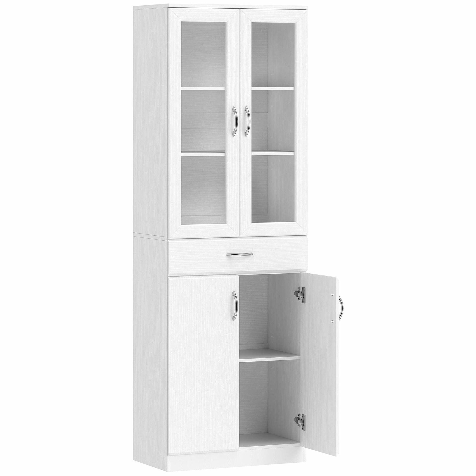 Hvidt køkkenskab med justerbare hylder og glasdør