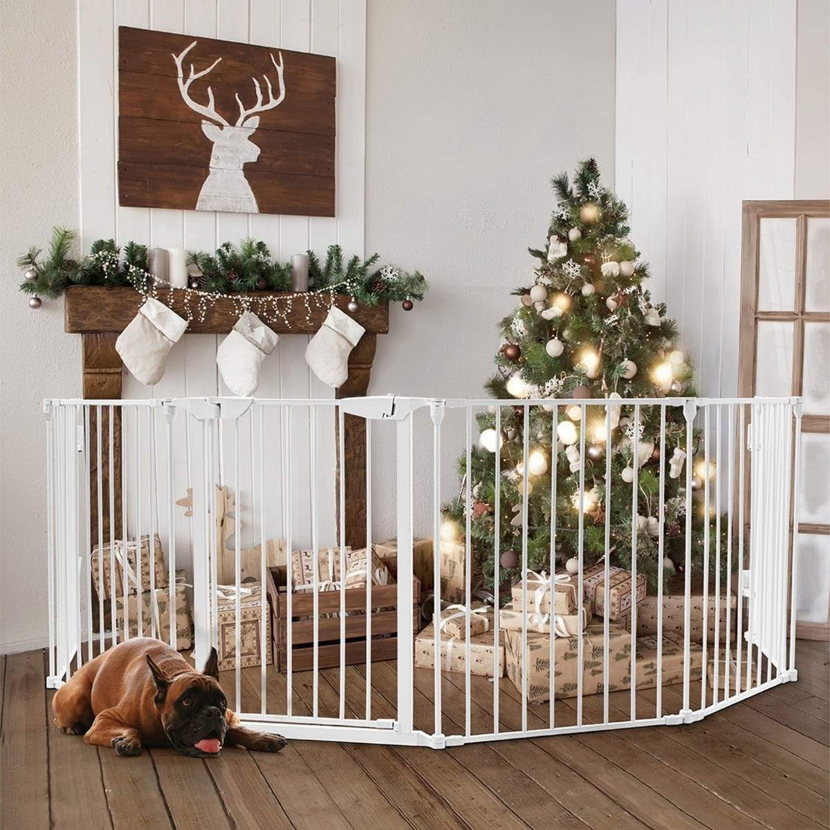 Sammenklappelig pejsesikringslåge – Hvid metal kæledyrsbarrier