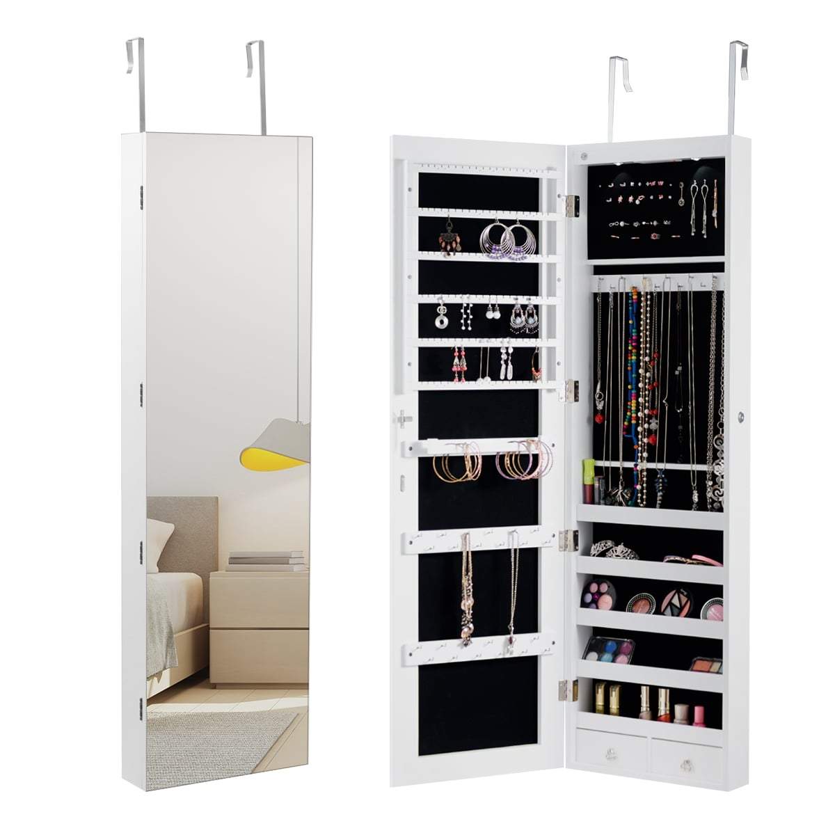 Smykkeskab med LED-spejl – Sort/Hvid, 120 cm