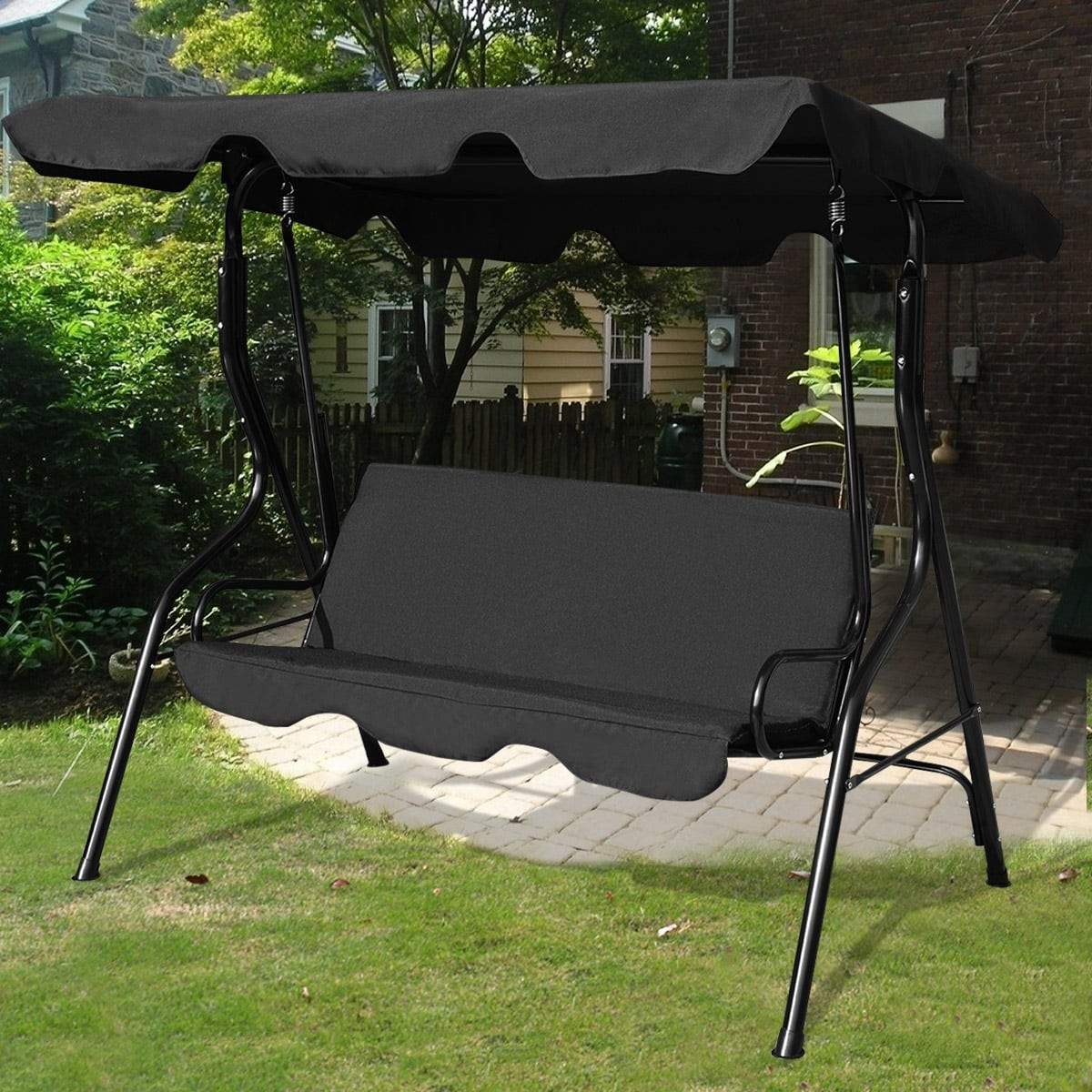 3-personers havegynge med justerbar baldakin – Grøn/Brun/Sort