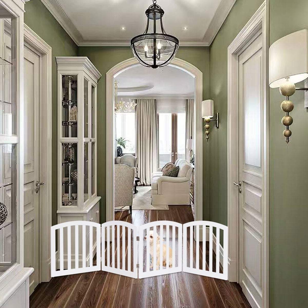 Foldbar hundegitter – 4-panelers fritstående hvidt træhegn