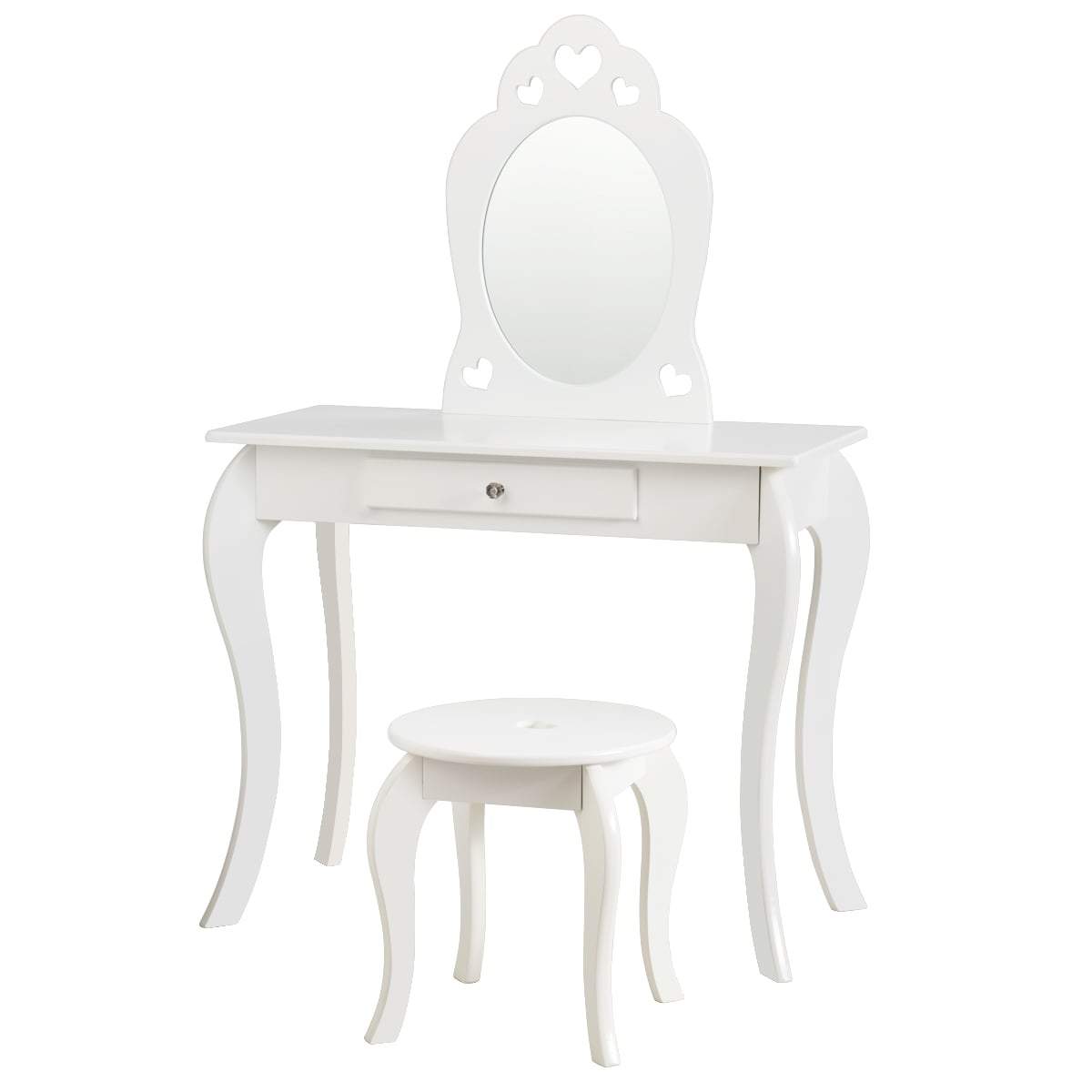 Børnemøbelsæt – Hvidt bord, skammel og spejl
