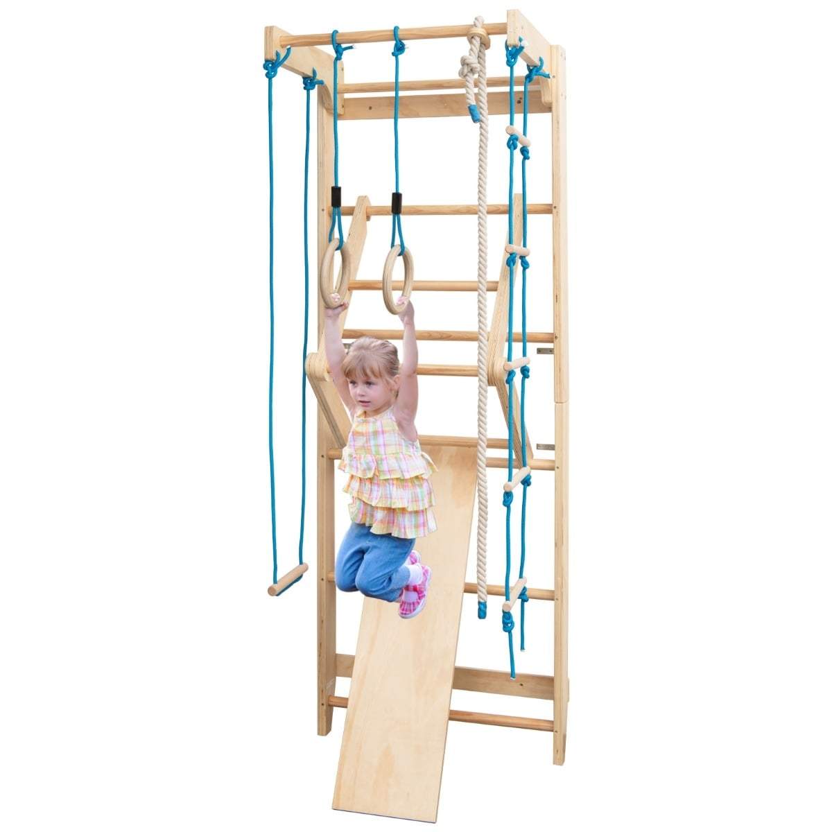 Indendørs trævægstænger med pull-up stang og klatresæt
