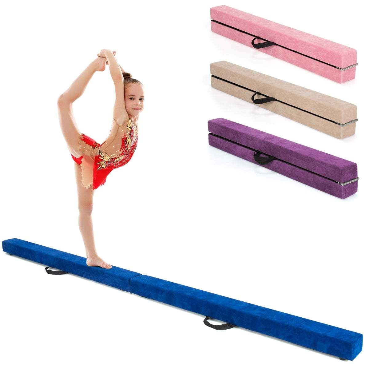 Sammenklappelig gymnastikbalancebom – 210 cm, ruskindslook, skridsikker