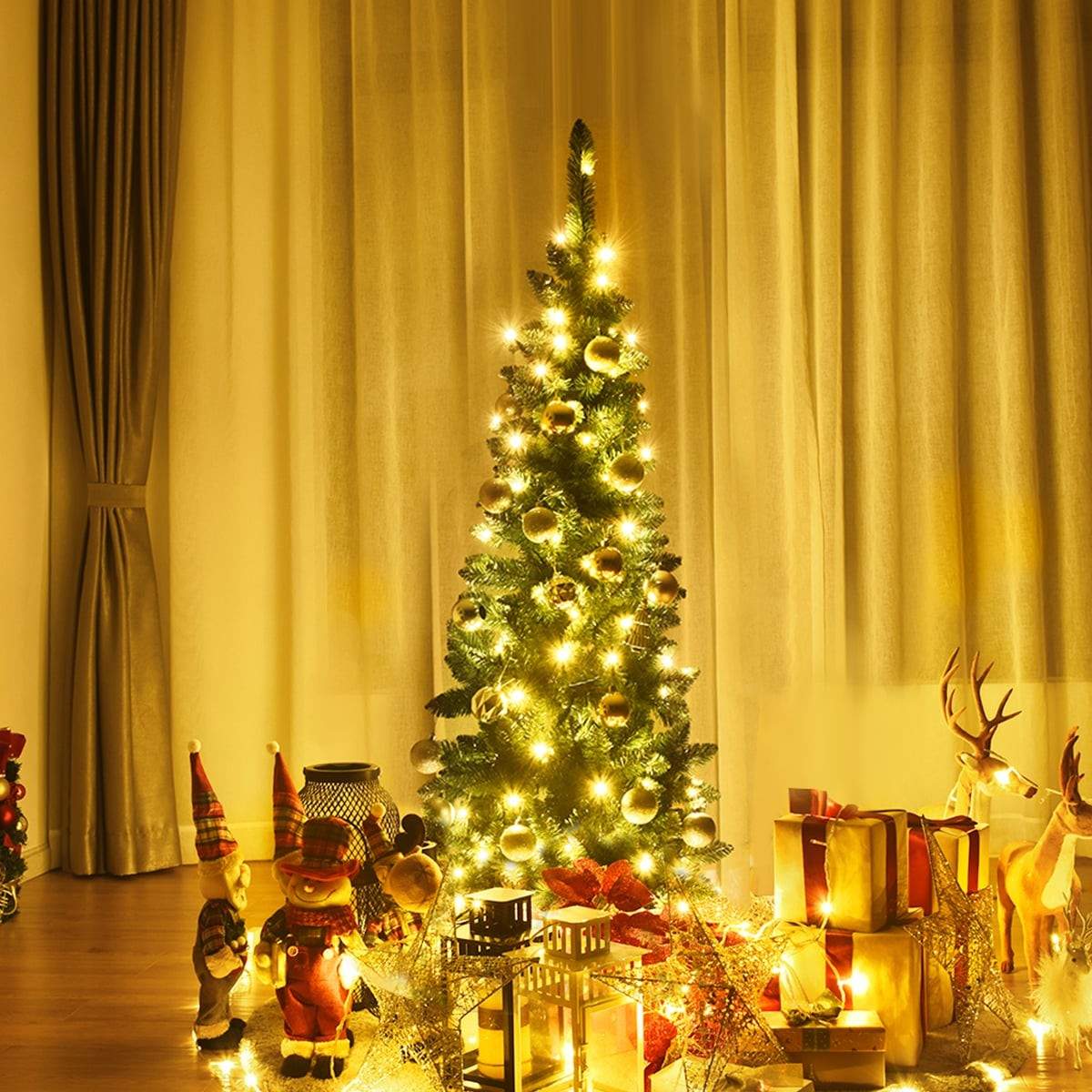 Slankt 135 cm kunstigt juletræ med LED-lys