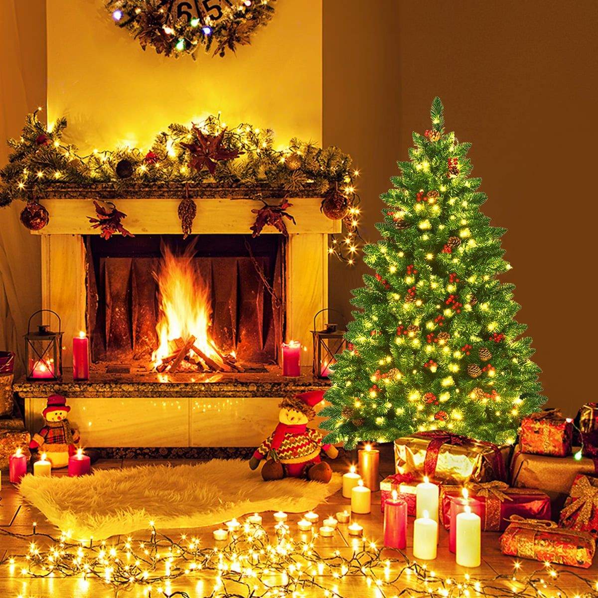 135 cm konstgjord julgran med LED-lampor och metallstativ | Hem & Hobby | Pryloteket